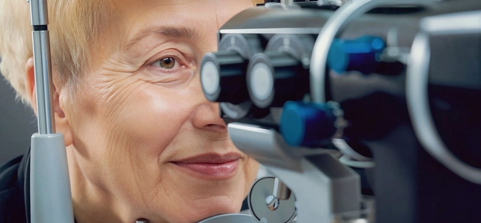 Patientin bei augenärztlicher Lasertherapie mit modernem Augenlaser